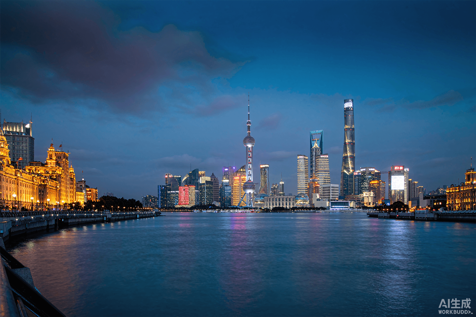 The Shanghai skyline and the Bund at dusk